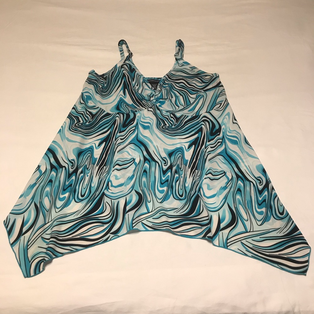 Teal Black & White Handkerchief Hem Babydoll Top